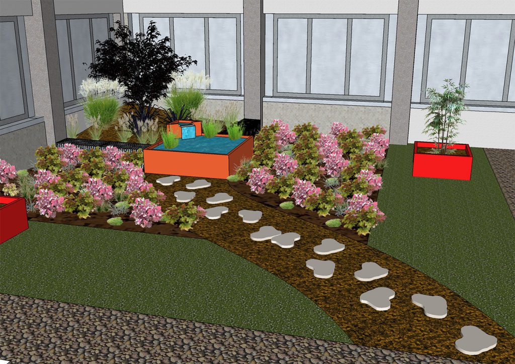 Le projet en 3D du patio du centre de radiologie du CHU de Limoges