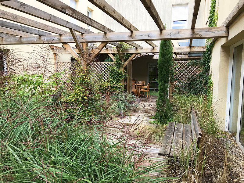 vue du patio de l'EHPAD des 1000 sources, la végétation y est luxuriente