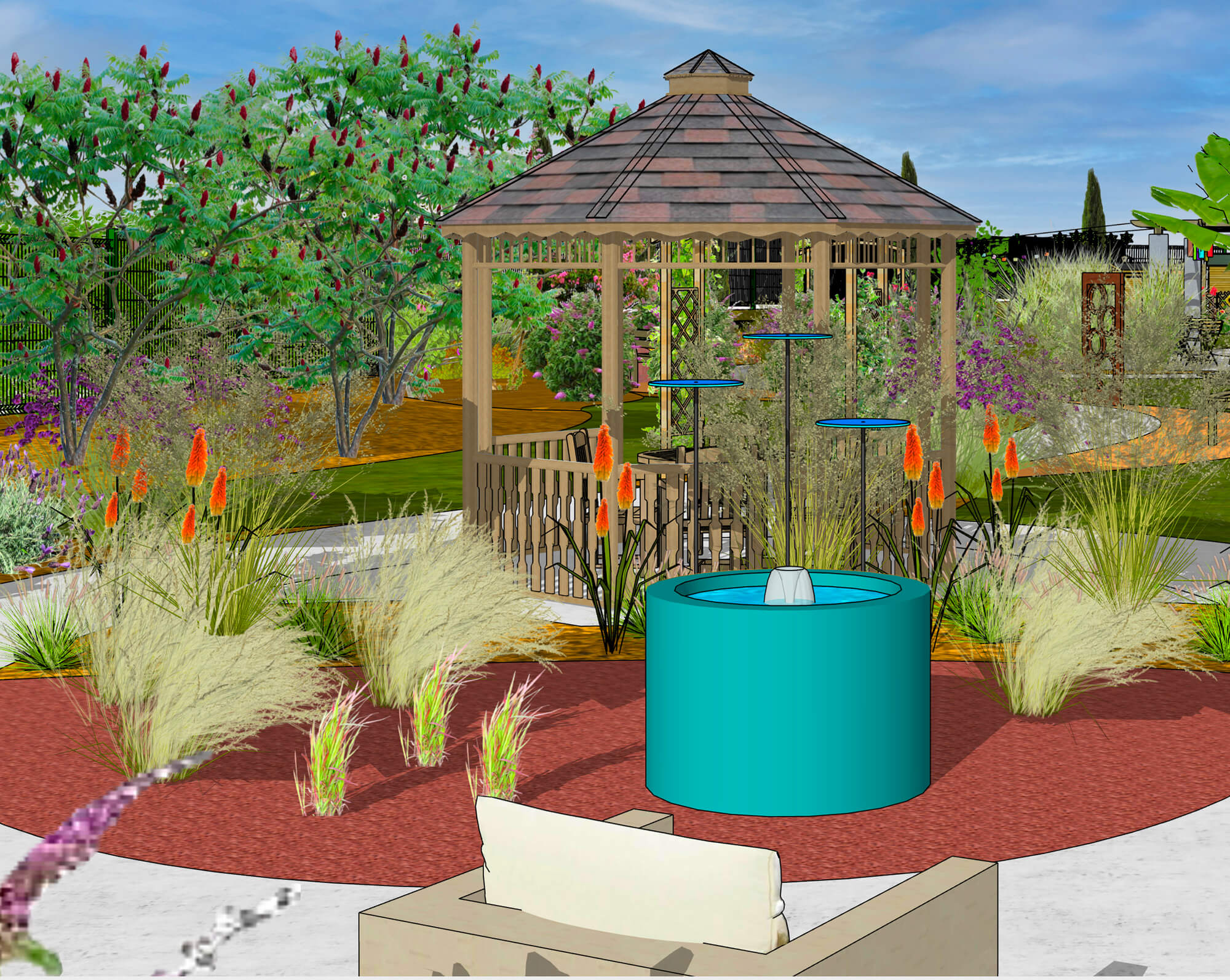 conception 3D du futur jardin thérapeutique Les Bayles