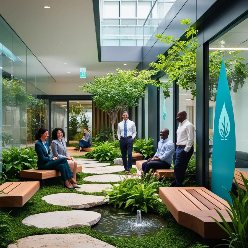 Un patio jardin dans une entreprise de vie au travail